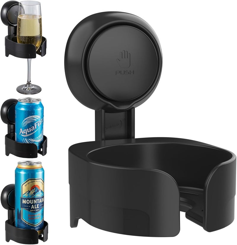 Taili Suction Cup Wine Glass Holder for Shower, Removable Wall-Mounted Bath Cup Holder for Beer, Wine, Drinks, Enjoy in The Spa, Bathroom, Kitchen, etc. Black - Image 1